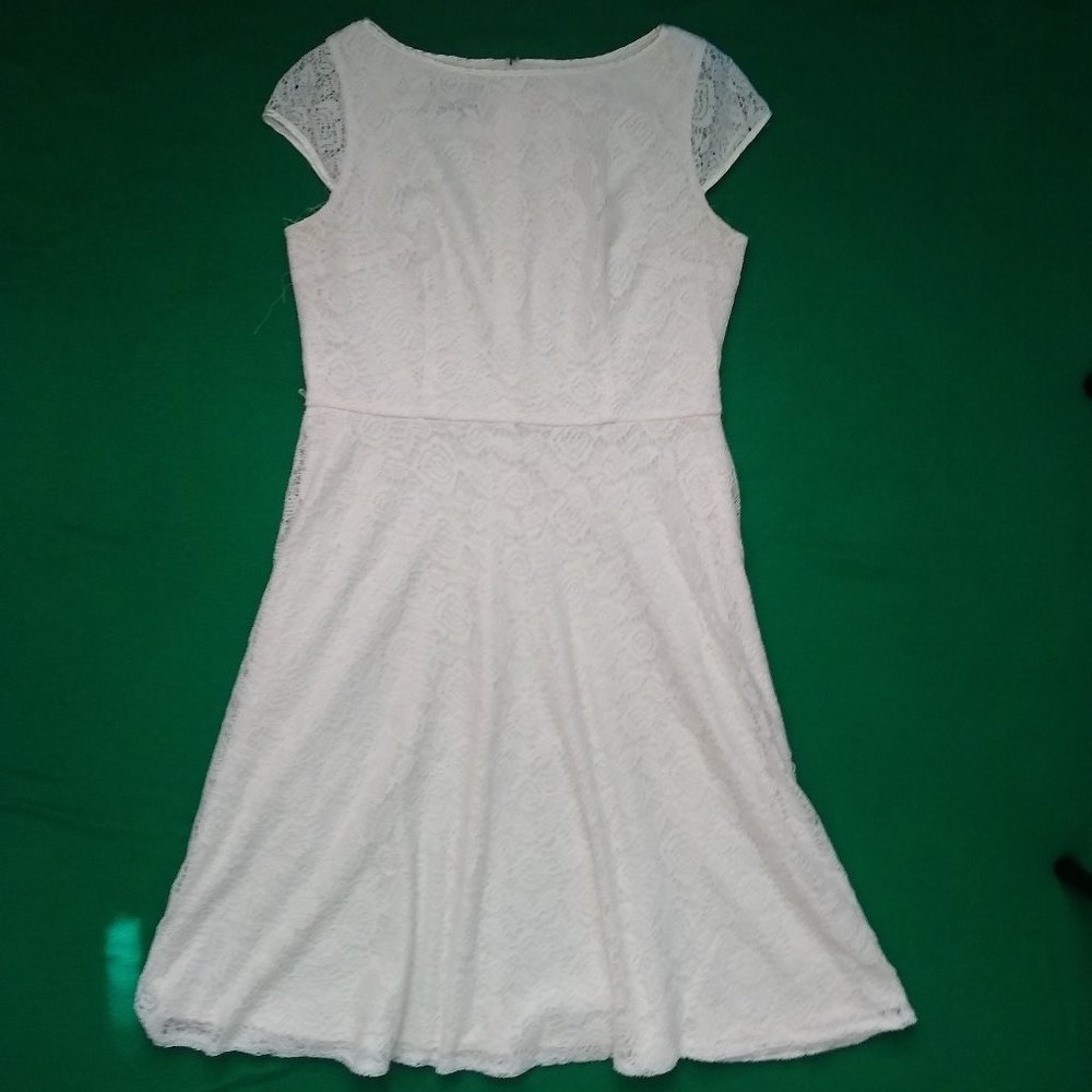 White lace midi dress lined A-line fit and flare
